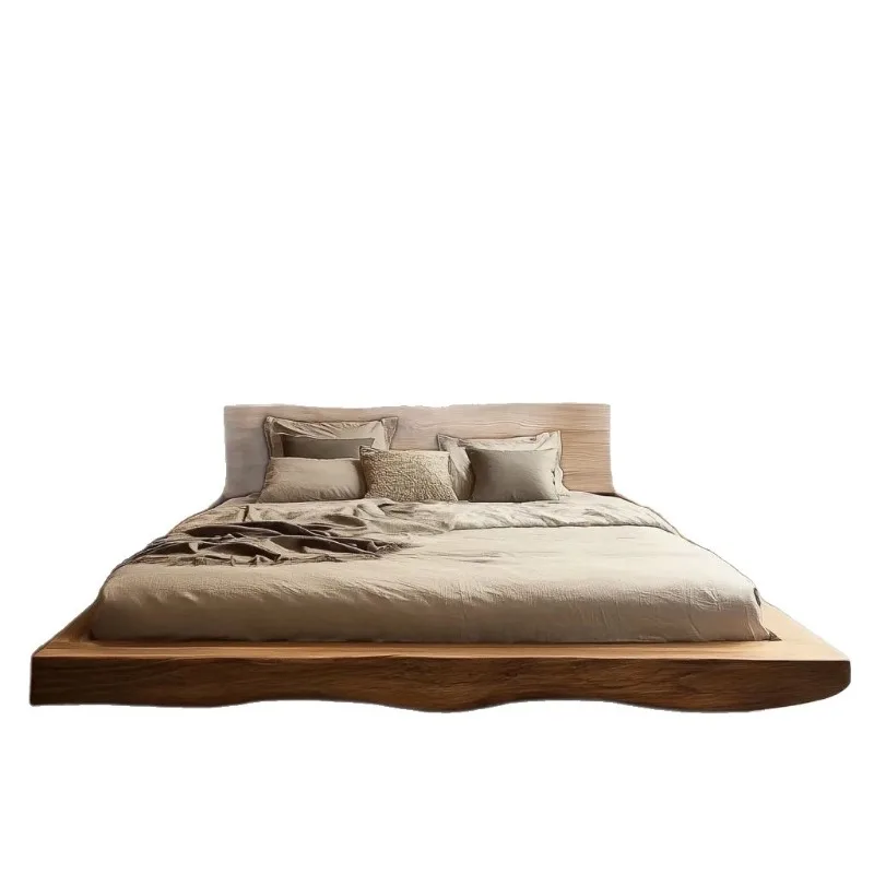 Wabi Sansan original wood all-pure solid wood bed double bed frame tenon and mortise structure Chinese-style homestay hotel