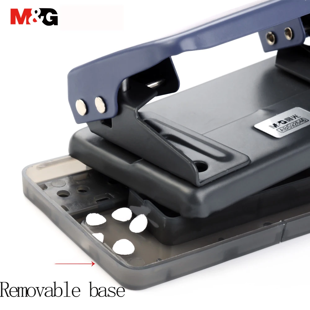 M&G 이중 구멍 펀치, 휴대용, 10/20/30 페이지 바인딩용, 구멍 간격 8mm(자), 탈착식 베이스, 학생에게 적합