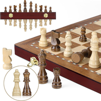 Wooden chess set 38*38*2.5cm/15*15*0.98inch Collapsible large size high-grade sculpted chess board - 2 extra queens, a good gift