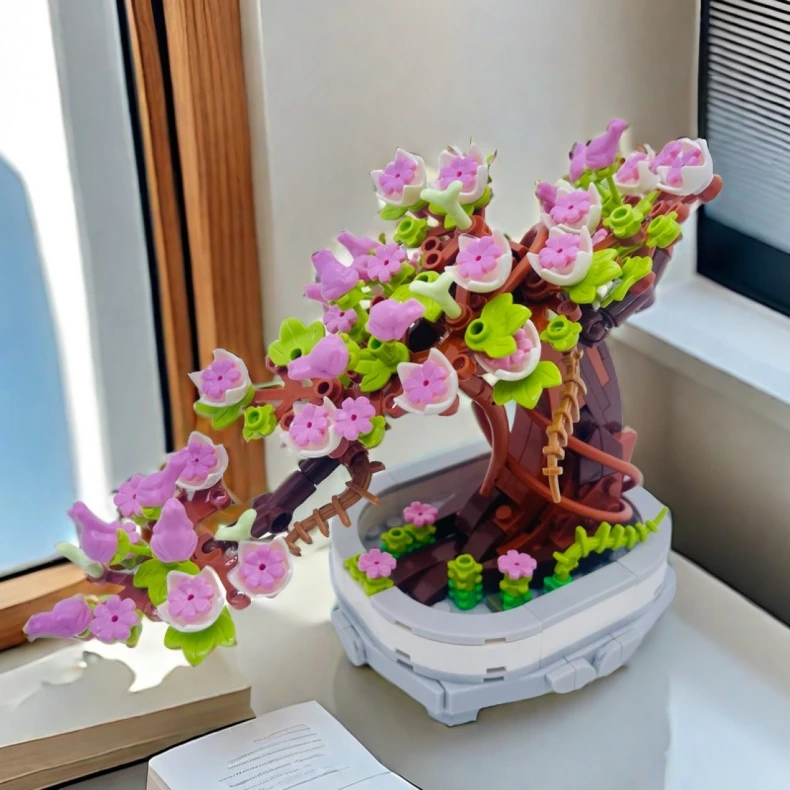 462PCS Bonsai Baustein Blume Kreative Pflanze Kirschblüte Baum Topf Bouquet DIY Hause Dekoration Geschenke Spielzeug – Detail 5