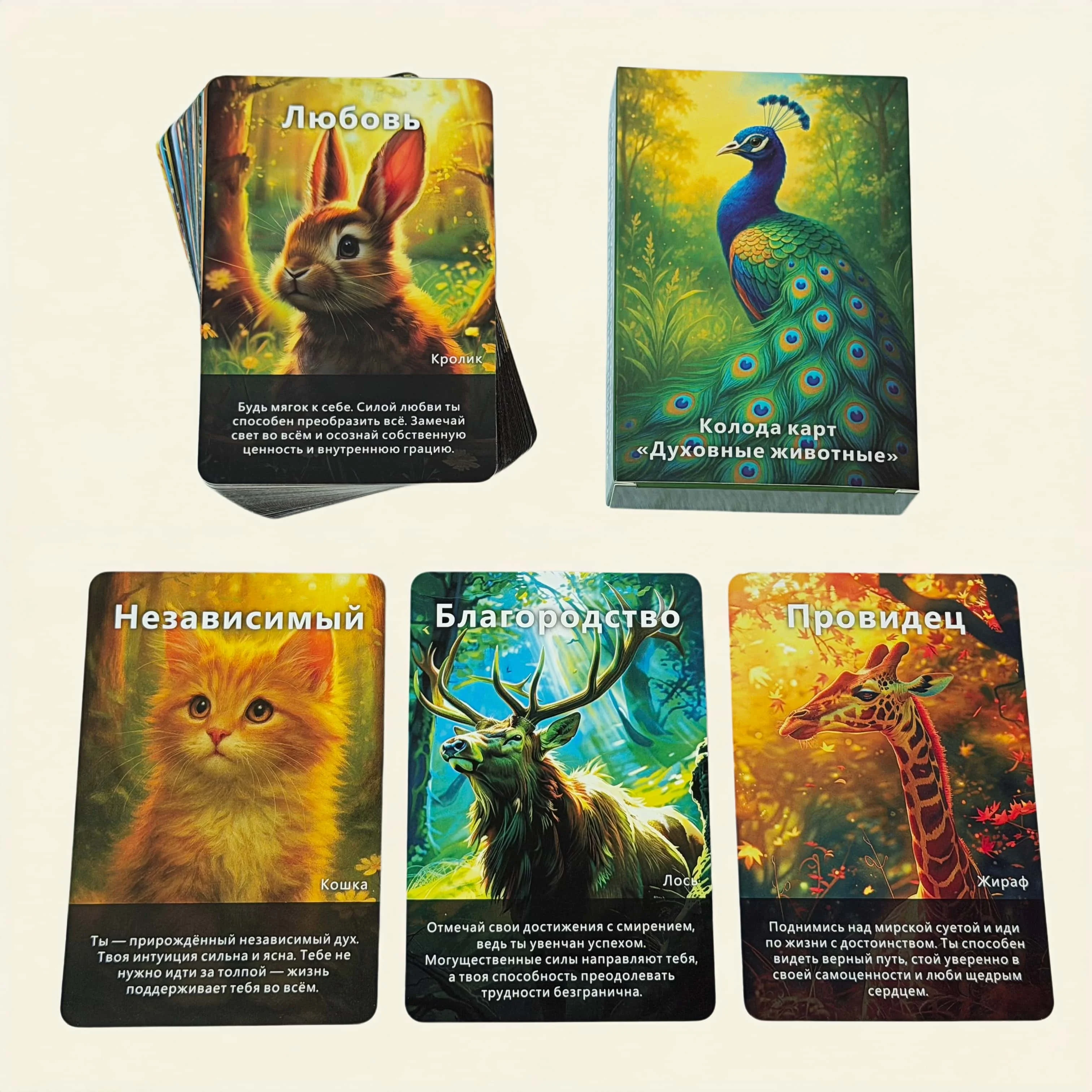 Russian Spiritual Animal Oracle Cards, 48 Tarot Cards, Divination Tool, Animal Power Guidance, Energy Release, Meditation Gift