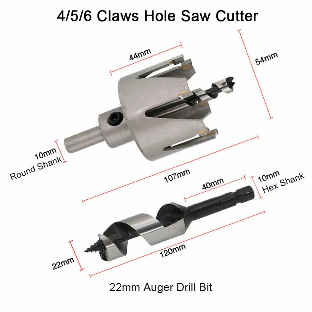 Steel 4/TCT 5/TCT 6 Claws Set 54mm Door Lock Hole Saw Drill Bit Set Saw Tooth HSS Drill Bit Hole Saw Woodworking Cutting Tools