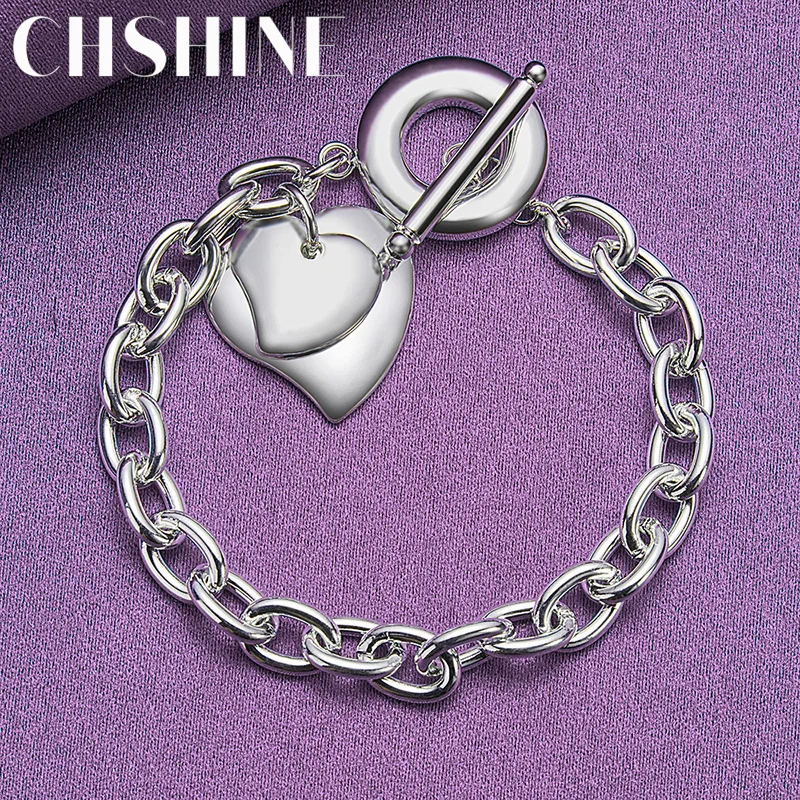 

CHSHINE стерлингового серебра 925 пробы двойное сердце кулон браслет для женщин свадебная мода очаровательные ювелирные изделия
