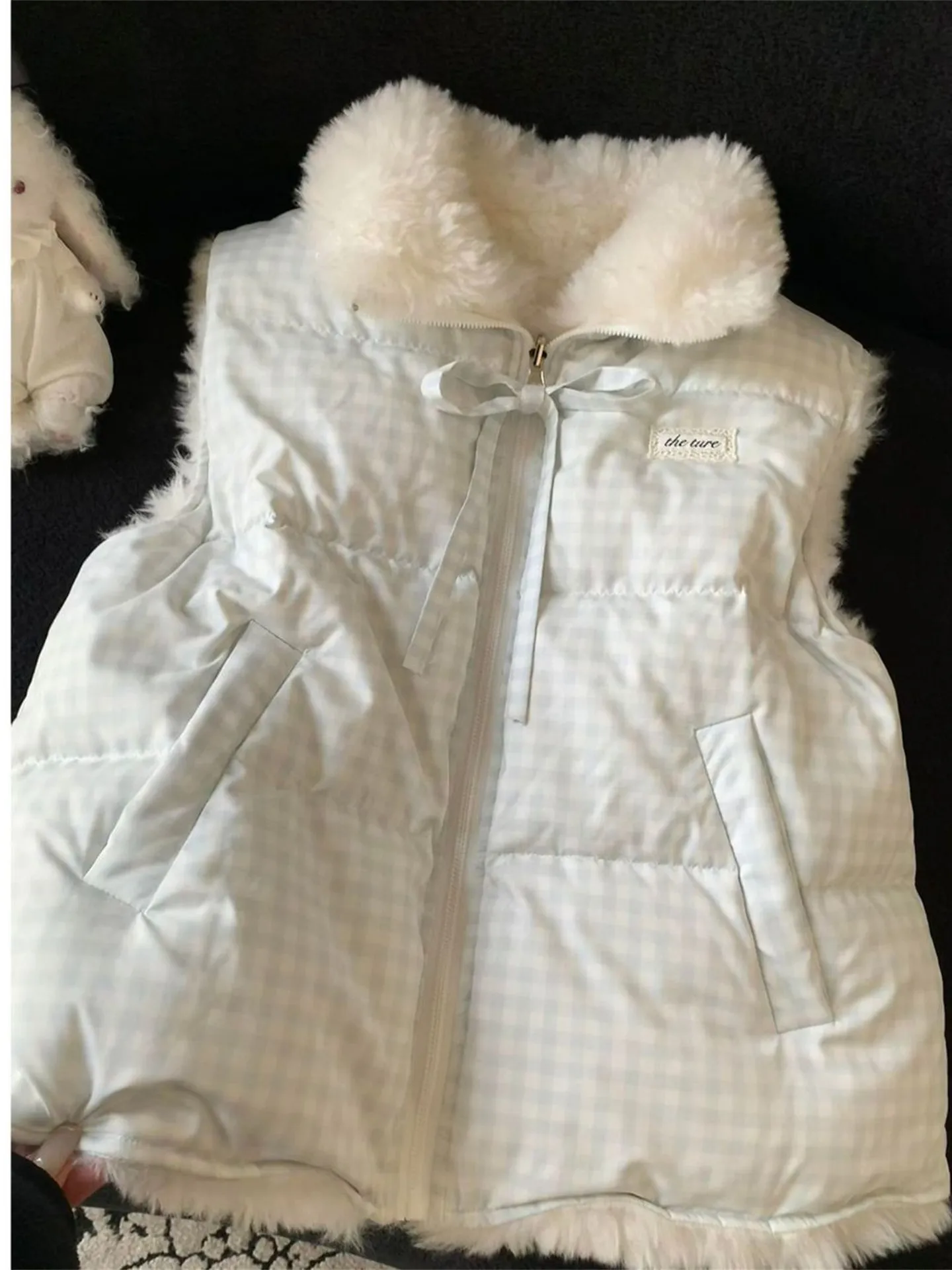 

Новый женский зимний модный многослойный меховой кардиган-жилет из хлопка Sweet Japanese Sle, двусторонний, с открытым передом