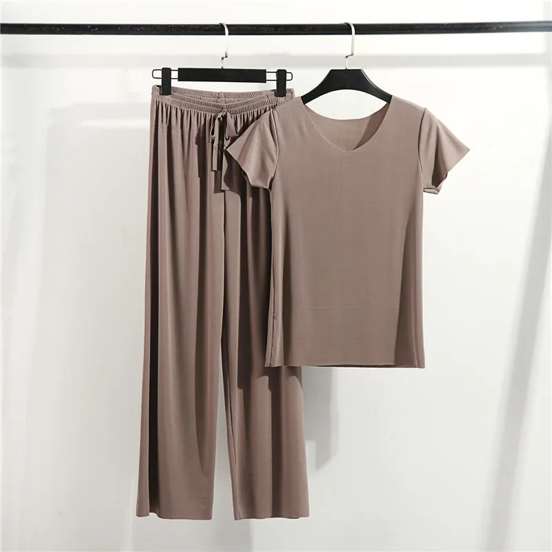 Nuevo conjunto de pijamas de primavera y verano para mujer, pantalones de manga corta de Modal, camiseta de dos piezas con cuello en V, ropa de