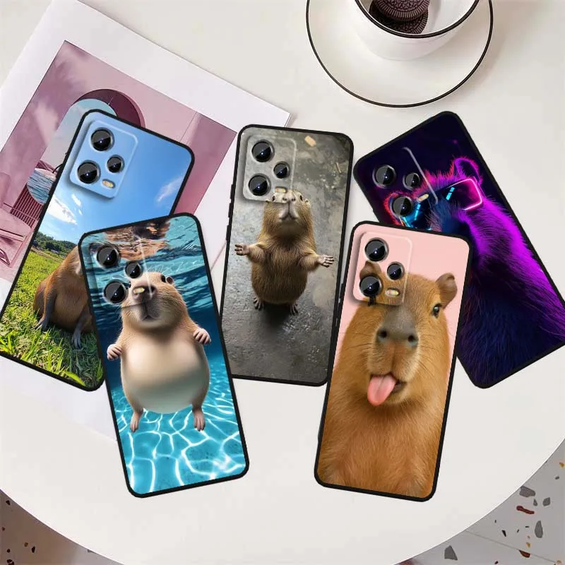 

Cute Capybara Popular Art For Xiaomi Redmi Note 14 13 12 12S 11E 11 11S 11T Pro Plus 4G 5G Black Soft TPU Cover Phone Case