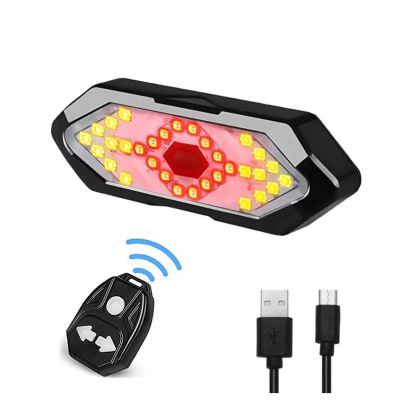 Light with Remote Waterproof Cycling Signal Light Rechargeable Bicycle Taillight 5 Modes Turn Light Night Riding Warning Light