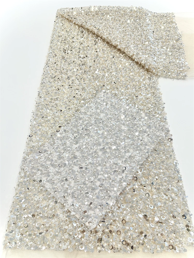 2025年 エレガントなアフリカのレース生地 スパンコール ビーズ刺繍 新郎 ナイジェリアの花嫁 高品質 フランスのチュールレース生地 ドレス用