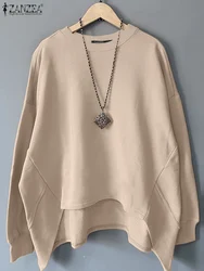 ZANZEA Women Solid Color Sweatshirts Fashion Korean Irregular Hem Pullover Holiday Autumn Long Sleeve Tops Casual Loose Jumpers