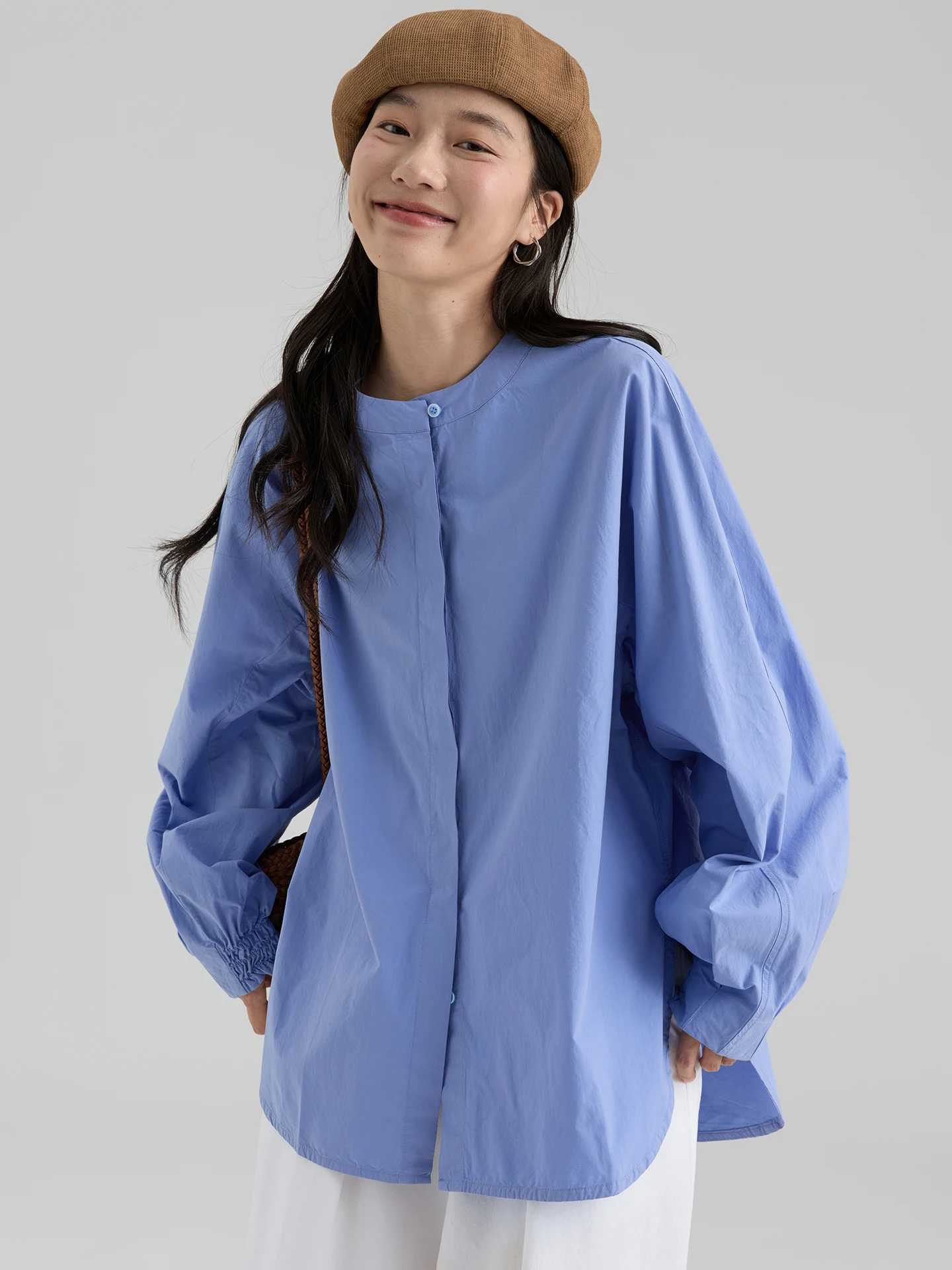 

Новая женская свободная блузка из 100% хлопка с длинным рукавом и круглым вырезом в корейском стиле, весна 2026