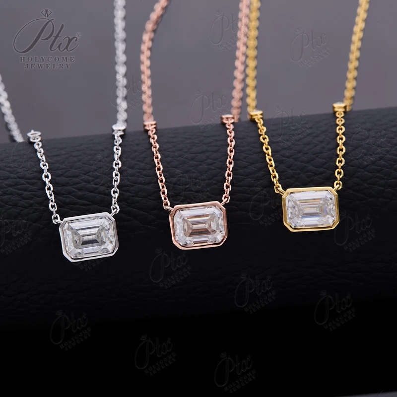 925 Sterling Silver Plated 18K Pendant Necklace Jewelry Lab Grown Gem Emerald Cut Moissanite Lab Ruby Emerald Sapphire Jewel