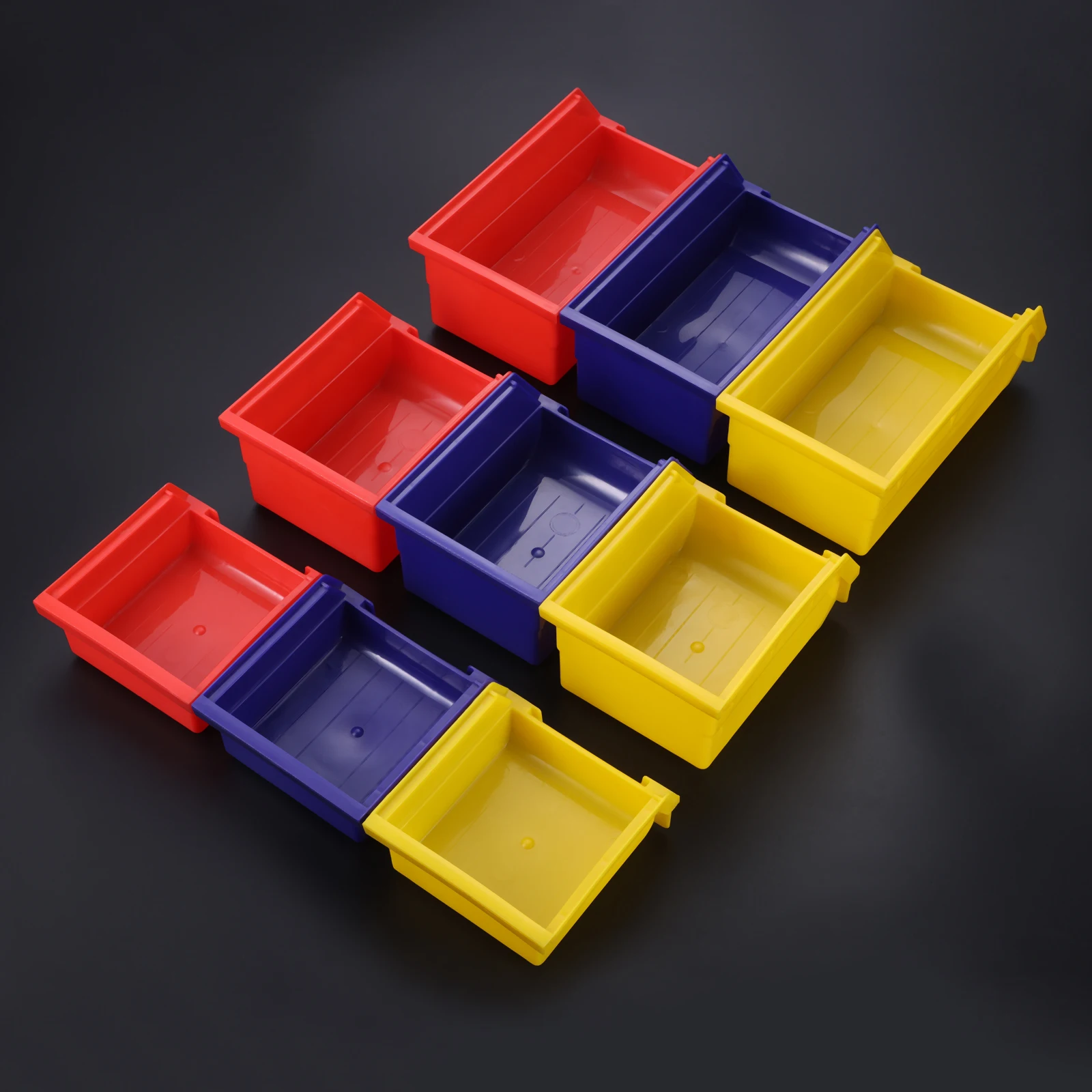 Stackable Storage Tool Parts Bin Hanging Stacking Containers ABS Red Yellow Blue 110/190/270mm Craft Garage Workshop Organizer