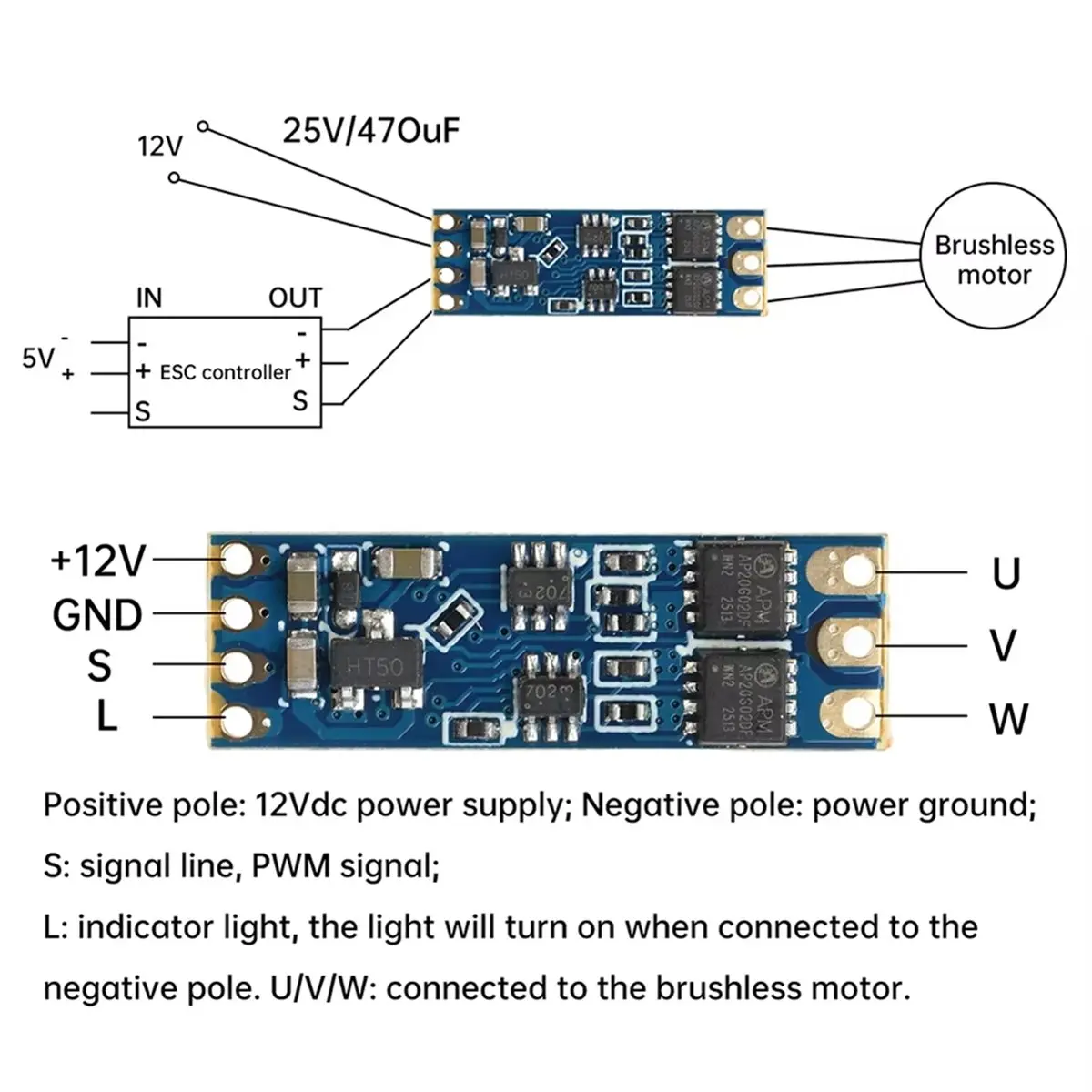 DTC5 2S-3S DC 5V-16V 8A Mini RC Model Brushless ESC PWM Motor Driver ESC Board DL03 Micro Brushless ESC Controller