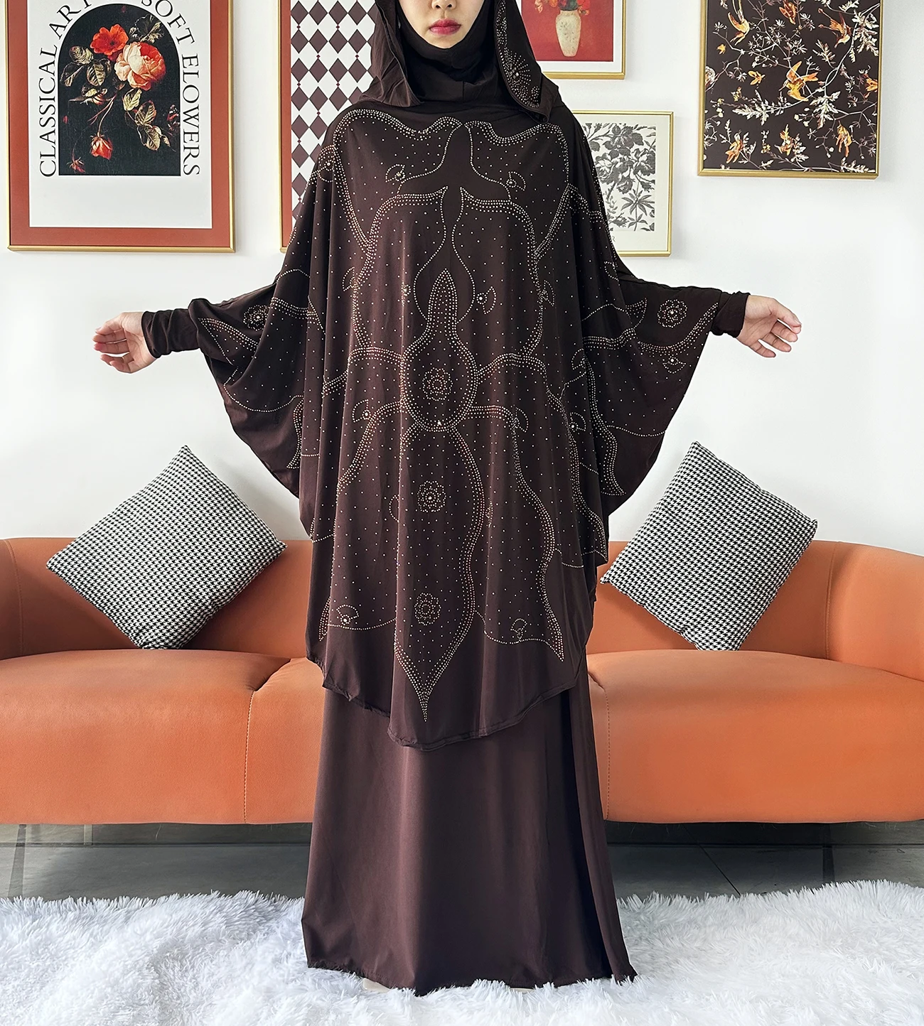 Two Piece Set Jilbab Prayer Clothes Muslim Abaya Set Women Prayer Garment Dress Hijab Long Khimar Skirt Sets Islamic Ramadan
