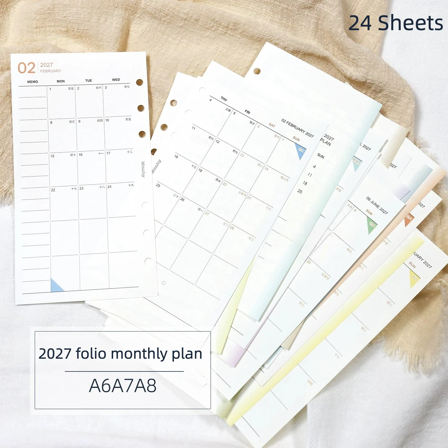 24 Sheets 2027 Monthly Planner Loose Leaf Refills A6 A7 M5 Calendar Monthly Check-in End-of-Month Summary Journal Agenda Inserts
