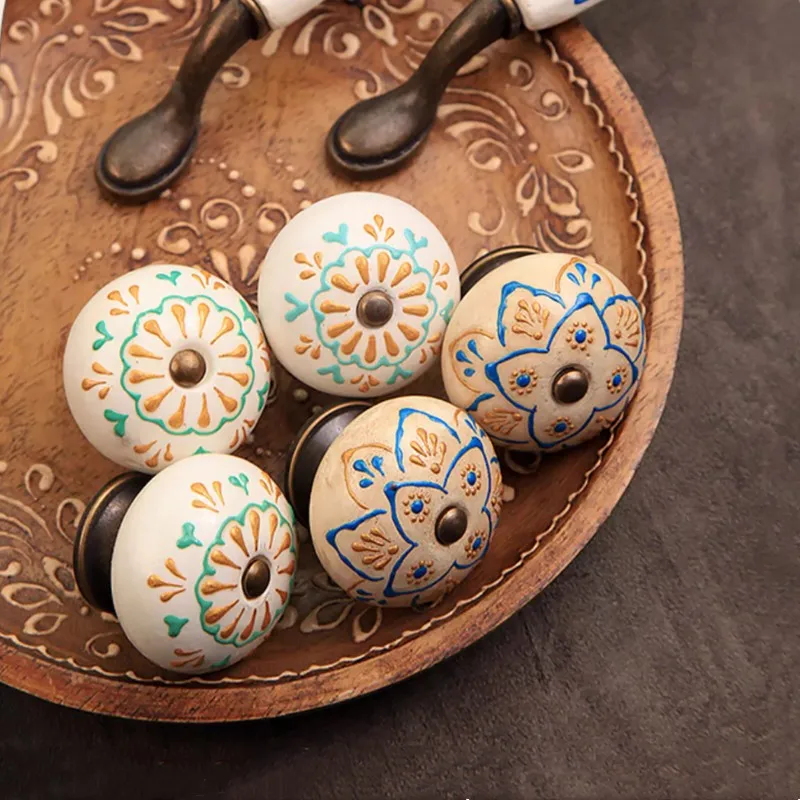 1pc Hand-painted Ceramic Handle Wardrobe Door Handles Exquisite Drawer Knobs Furniture Hardware Pulls Kitchen Cabinet Handles