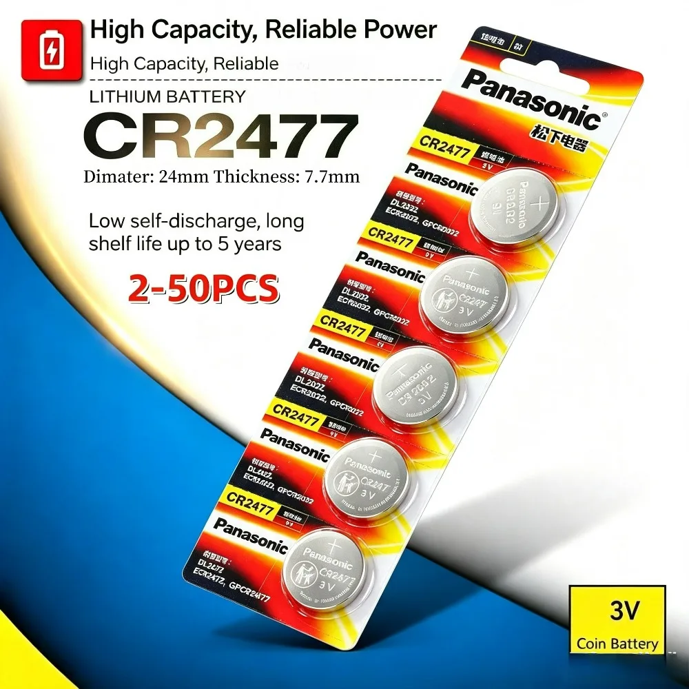 2-50PCSPanasonic CR2477 Battery 3V Lithium Coin Cell High Performance for Monitor Smart Toilet Industrial Meters Instruments