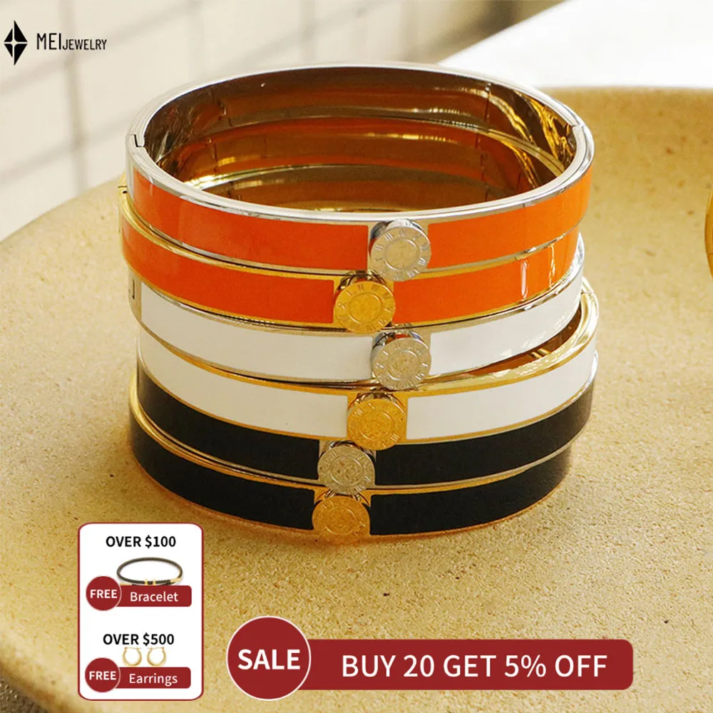 Light Luxury Does Not Fade Roman Numerals Bracelet Circle Geometric Color Drip Glue Stainless Steel Bracelet Jewelry ﻿