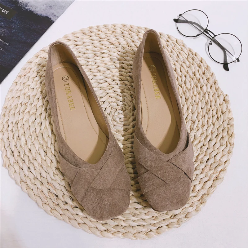 Flat Shoes for Women 2022 Spring New Square Head Velvet Flock Leather Loafers Women Flats Size 32 33 34 44 45 46 Zapatos Mujer