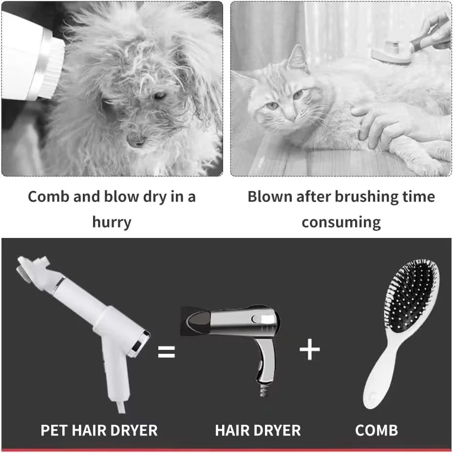 Dog Hair Dryer Brush Pet Grooming Hair Dryer with Slicker Brush One-Key Hair Removal Dog Blow Dryer for Small Medium Dogs Cats