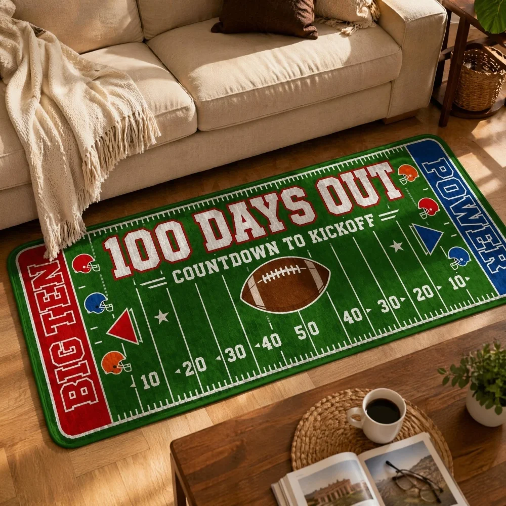 Flannel Long Runner Rug, Field Helmet Print Non Slip Floor Mat, Sports Rectangular Carpet for Man Cave Living Room Decor