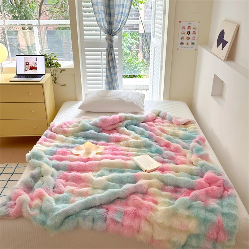 Imitation Rabbit Hair Light Luxury Solid Color Fleece Blanket Thickened Warm Nordic Nap Casual Blanket Soft Shawl Blanket