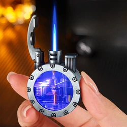 Creative Transparent Air Chamber Retro Gas Lighter Direct Injection Personality Trend Transparent Blue Flame Unusual Lighter