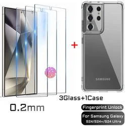 3Pcs Fingerprint Unlocking Tempered Glass +1Pcs Phone Case For Samsung Galaxy S24 Ultra Plus Screen Protector S24Ultra S24+ 5G