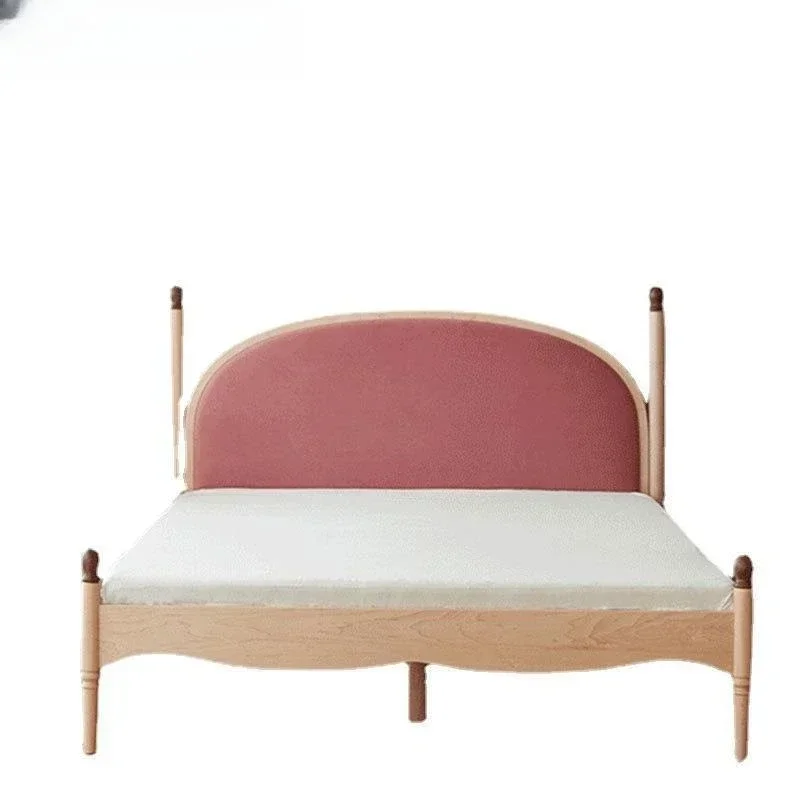 All solid wood hard maple children's bed, girls' bedroom simple small apartment cherry wood single bed 1.5 double bed