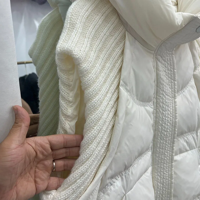 ผู้หญิงเสื้อกั๊ก 2025 ใหม่ฤดูใบไม้ร่วงฤดูหนาว WARM Hooded เป็ดสีขาวลงสีทึบถักผู้หญิงลงเสื้อแจ็คเก็ตผู้หญิงลงเสื้อกั๊ก H481