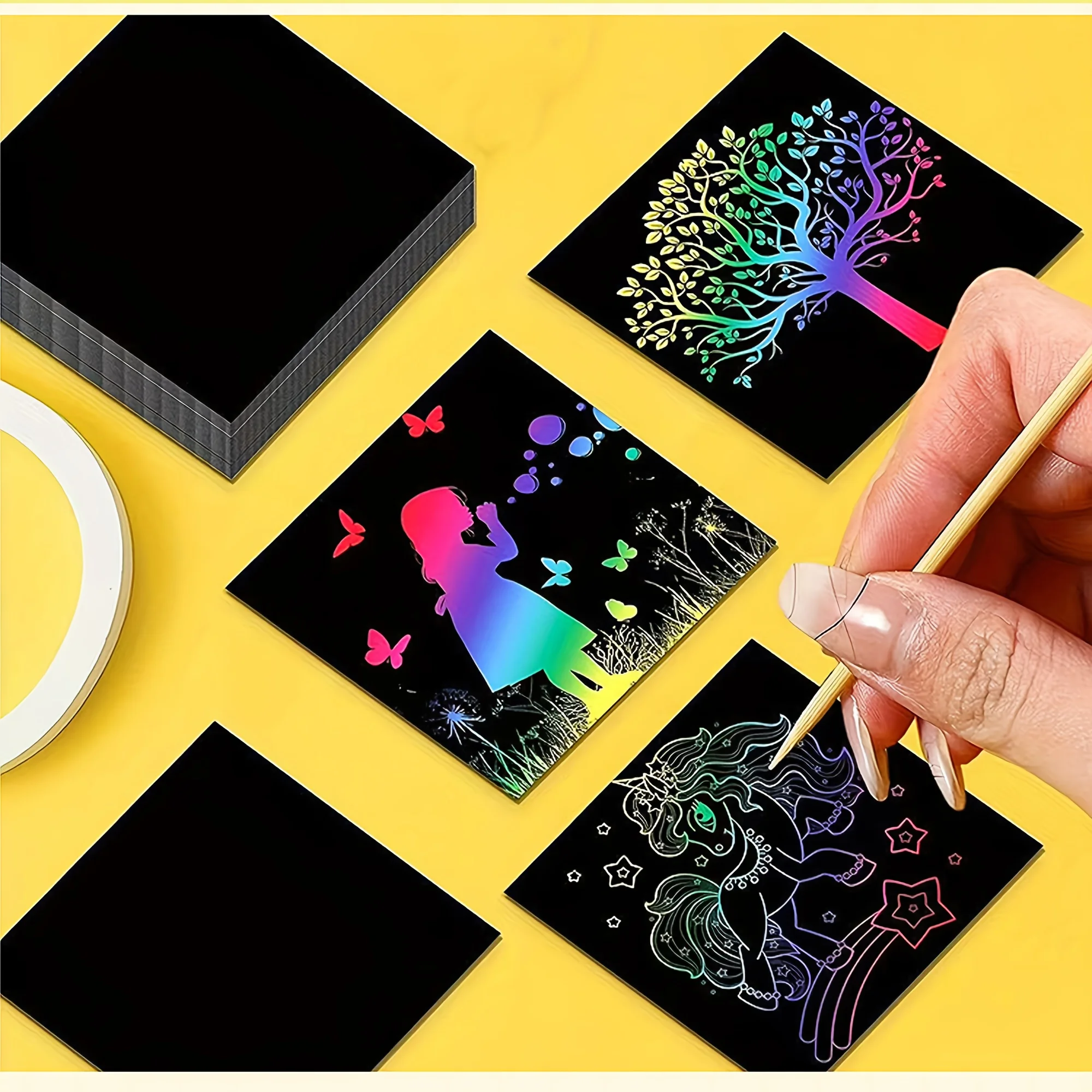 1 Packung mit 100 Stück Mini-Kunst-Haftnotizen mit Regenbogen-Scratch-Off-Effekt, handgefertigte Kunst-Partyartikel, Geburtstags- und Neujahrsgeschenke, kreative, farbenfrohe Kritzeleien.