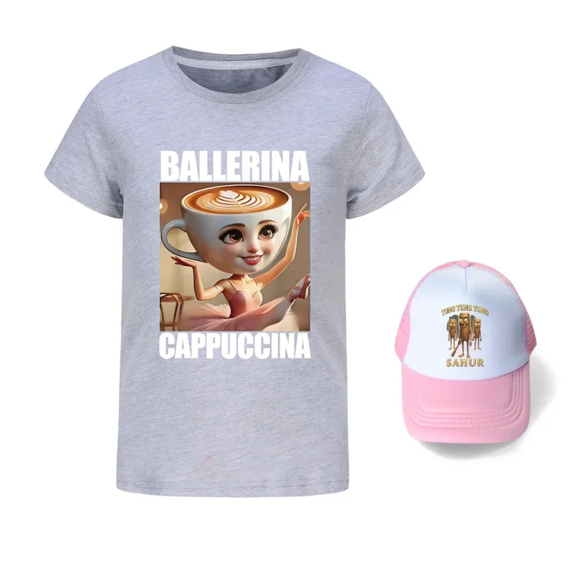 راقصة الباليه كابتشينا فتاة تي شيرت لعبة تونغ صحور زي طفل القطن تيز طفل الحلو الفتيات القماش قصيرة الأكمام عيد ميلاد Gifp #4