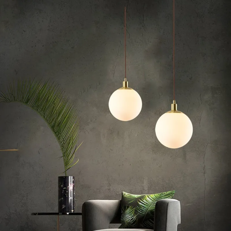 Nordic Glass Pendant Lights 8-50cm Round Ball Home Hanging Lamps For Bar Bedroom Living Room Coffee Decoration Luminaires Lustre