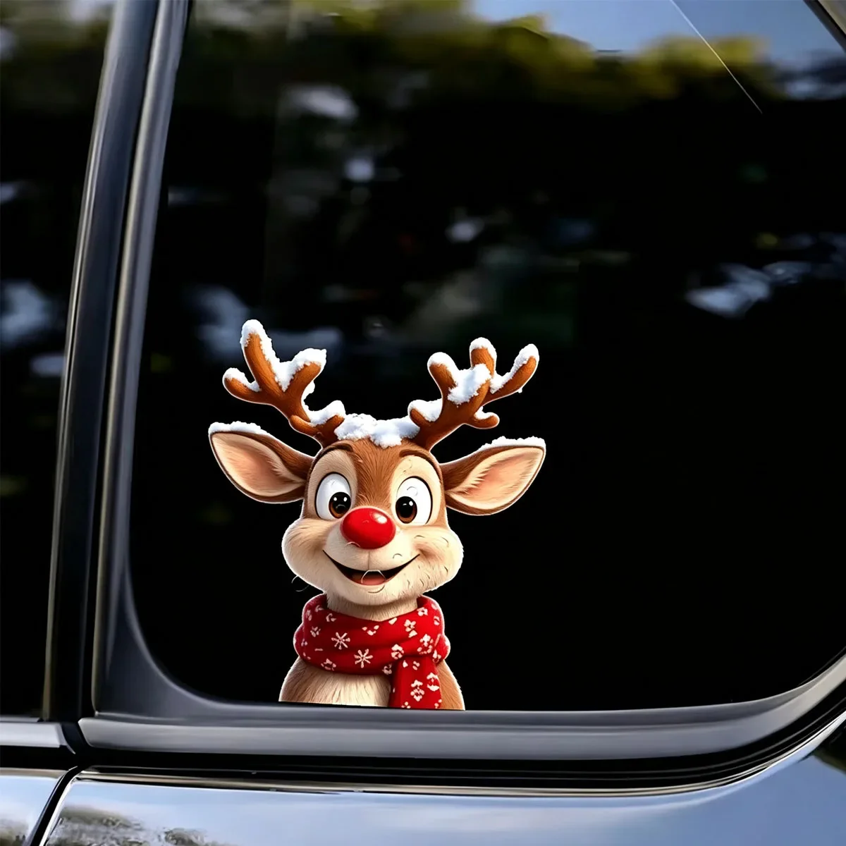 Christmas Reindeer Car Sticker Cute Red Nose Snow Antler Deer Decal Festive Holiday Car Window Decor Gift