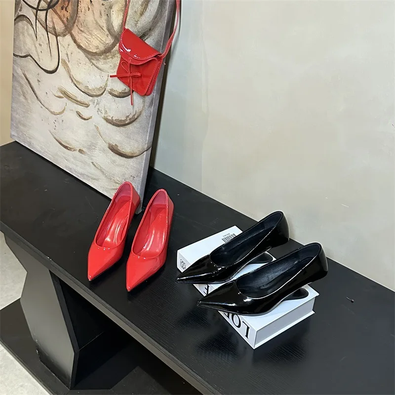 

Pointed Toe Wedges Women Pumps Black Red Shallow Shoes 2025 Spring Design High Heels Sexy Wedding Party Zapatos Mujer