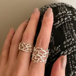 925 Silver Open Finger Ring Openwork Leaf Branch Golden Geometric Stackable Punk For Women Girl Jewelry Gift Dropship Wholesale
