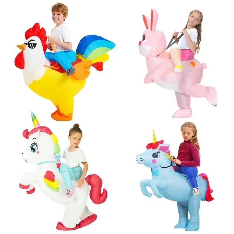 Ragazzi Ragazze Animale Gallo Cavallo Unicorno Costume Gonfiabile Anime Abiti Abiti Purim Costumi Cosplay per Feste di Halloween per Bambini