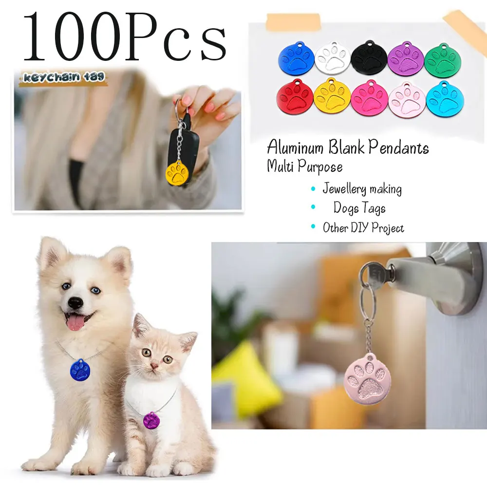 

100 шт., пустой ошейник с собачьей лапой, ожерелье, бирки для медалей для щенка с гравировкой имени, анти-потерянная табличка для щенка, аксессуары, поставки