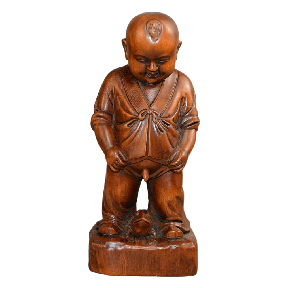 Statues en bois sculptées pour décoration de maison, garçon chinois jouant au crapaud doré, Figurine de prospérité, Attraction de richesse, Fortune, bénédiction de la joie