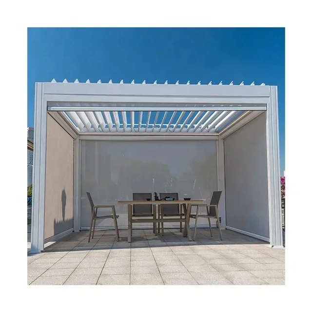 Outdoor Waterproof Louver Retractable Adjustable Roof Gazebos Garden Bioclimatic Pergola Canopy Aluminum Outdoor Pergola