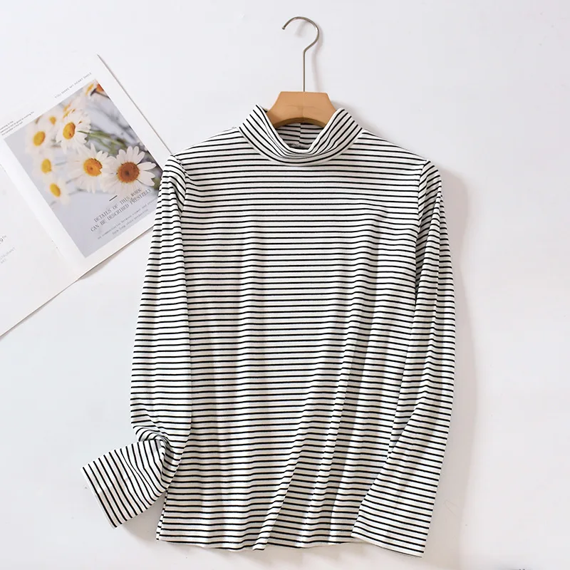 Double Sided Velvet Warm Top For Women Autumn Winter Long Sleeved Base Shirt Striped Sleepwear One Piece Pajamas Female Homewear