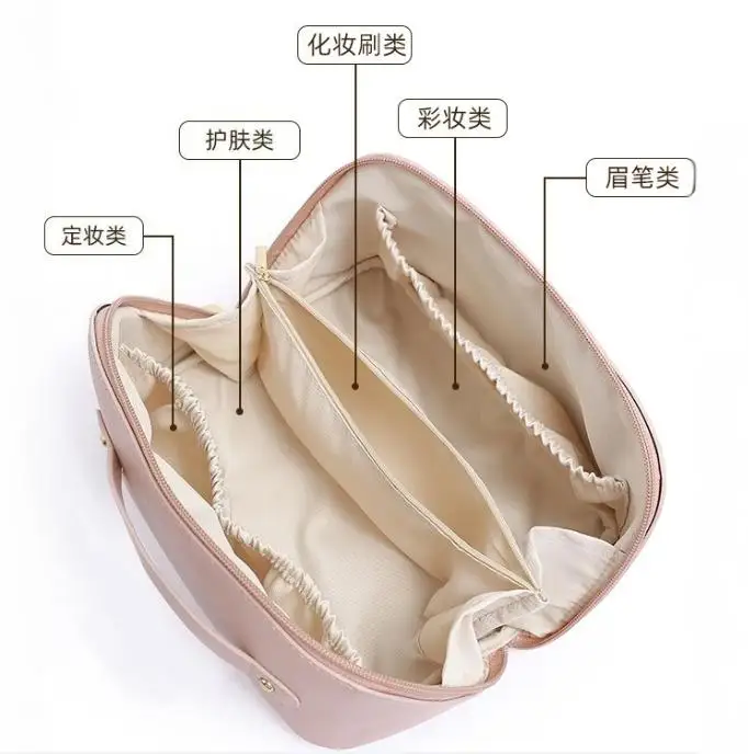 حقيبة مستحضرات التجميل للسفر ذات سعة كبيرة محمولة من البولي يوريثان حقيبة مكياج للنساء مقاومة للماء حقيبة يد لغسل الحمام حقيبة أدوات الزينة متعددة الوظائف
