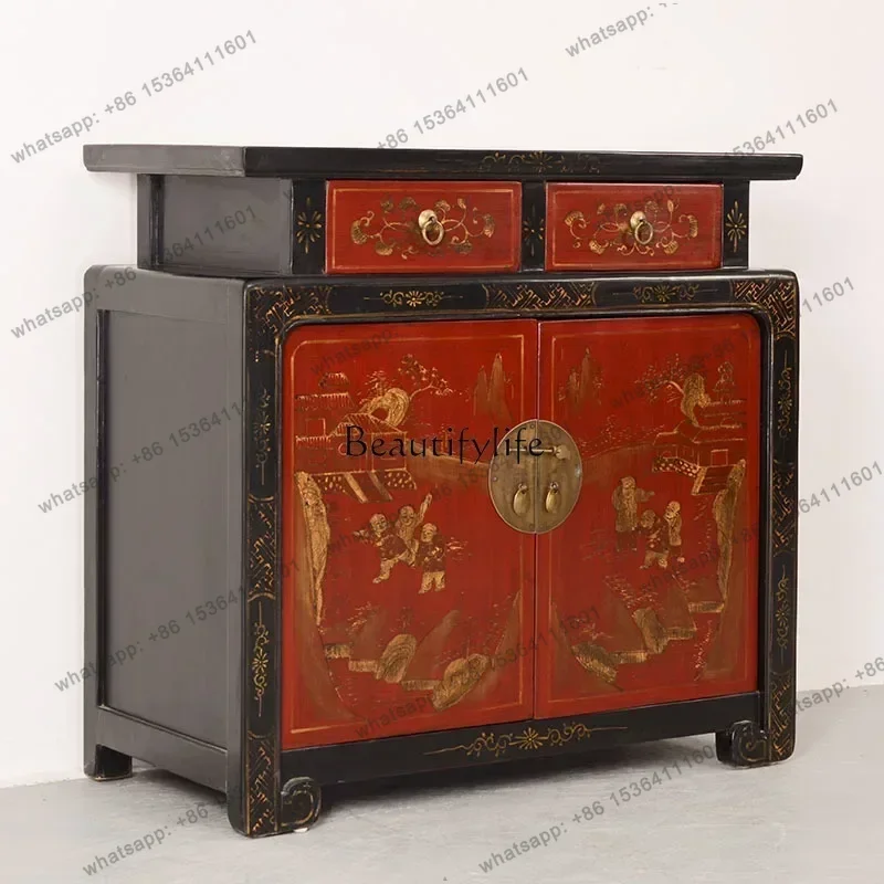 jj4  New Chinese furniture solid wood storage custom retro old warped head traditional gold-painted entrance counterSSS