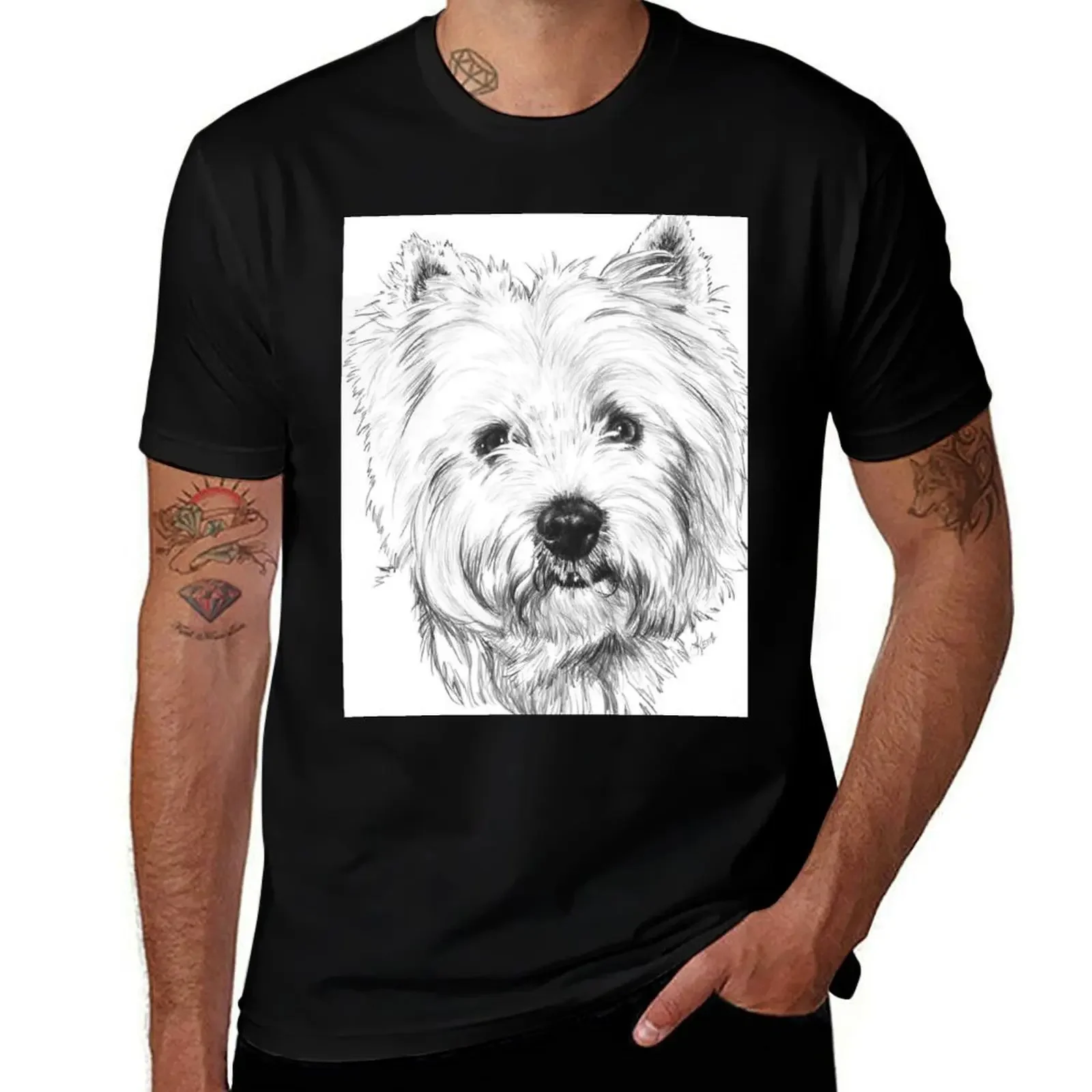 Beloved Westie Portrait in Graphite T-Shirt oversize t-shirts man vintage anime shirt slim fit t shirts for men