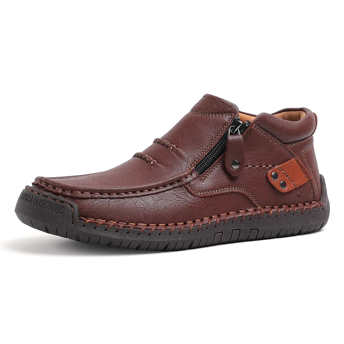 Plus-size Men's Shoes for Outdoor Use Flat Hand-stitched Leather Shoes High-top and Plus-size Men Shoes Casual and Trendy Boots