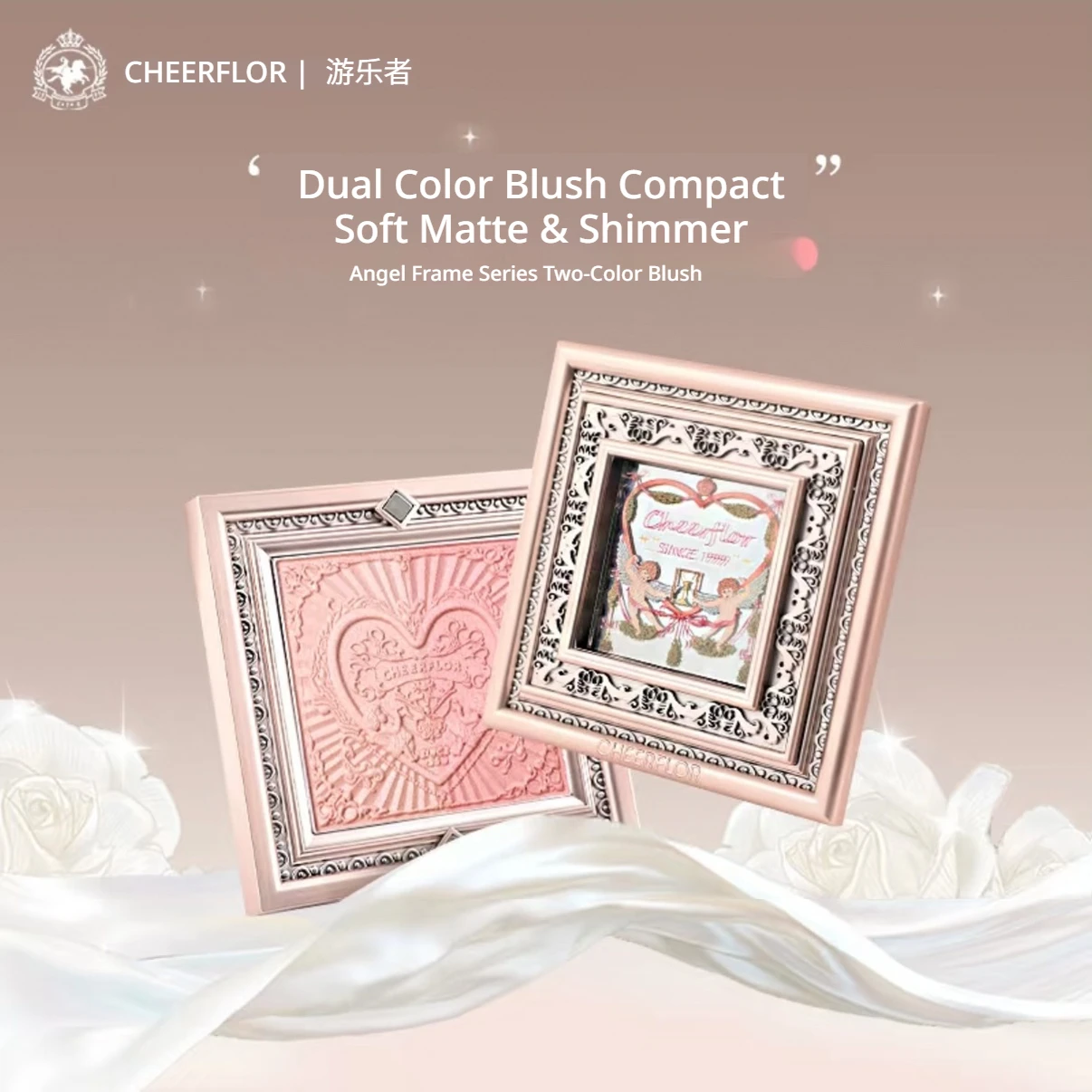 CHEERFLOR Dual Color Blush Compact Matte Shimmer Long Lasting Face Blush Powder Long Lasting Natural Glow Cheek Blush Makeup