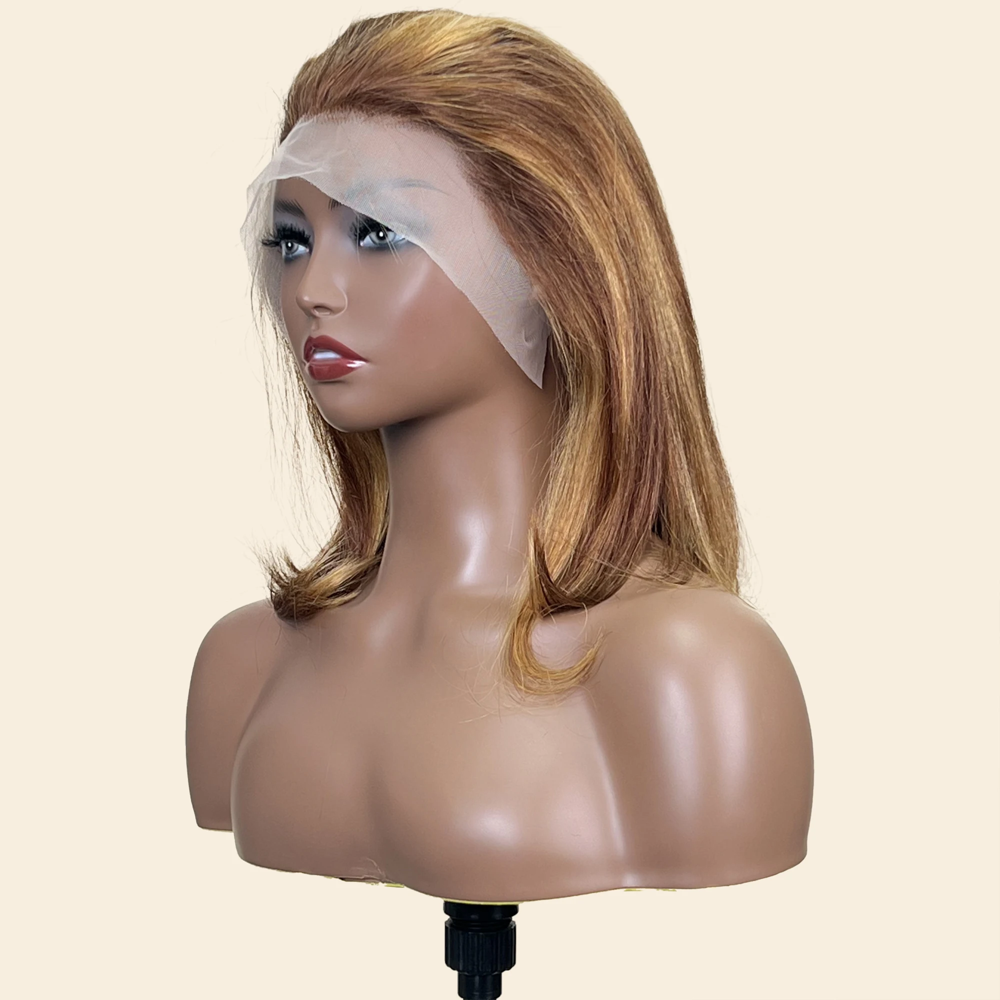 Парик P4/27 с короткими прямыми волосами, с фронтальной шнуровкой 13x4, для женщин, с предварительно выщипанными цветными прозрачными кружевными передними париками