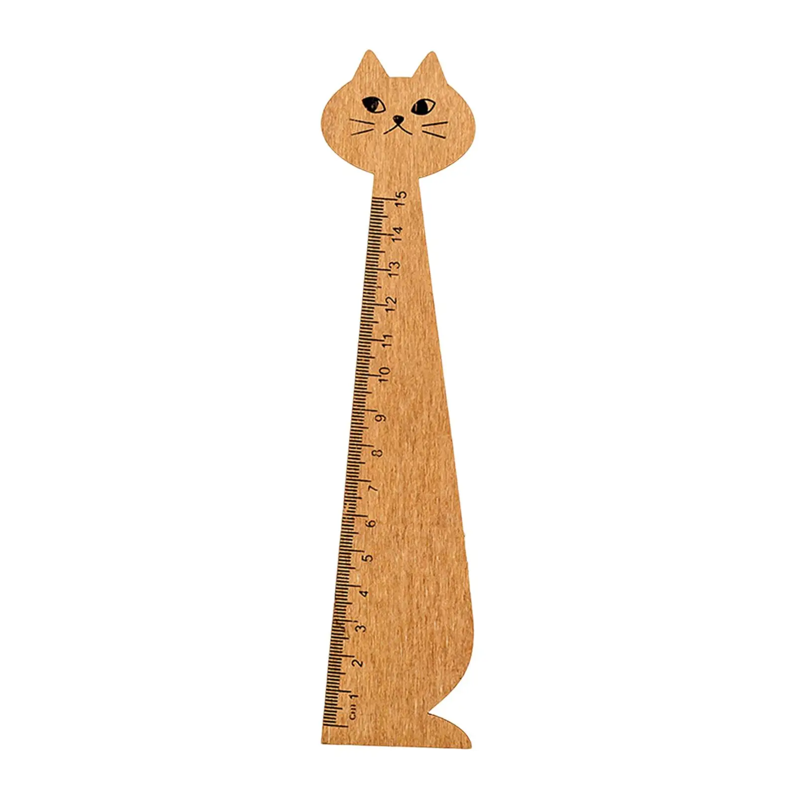Cute Cat Shaped Wood Ruler 15cm Straight Measuring Stick Cartoon Stationery for School Office Teacher Reward