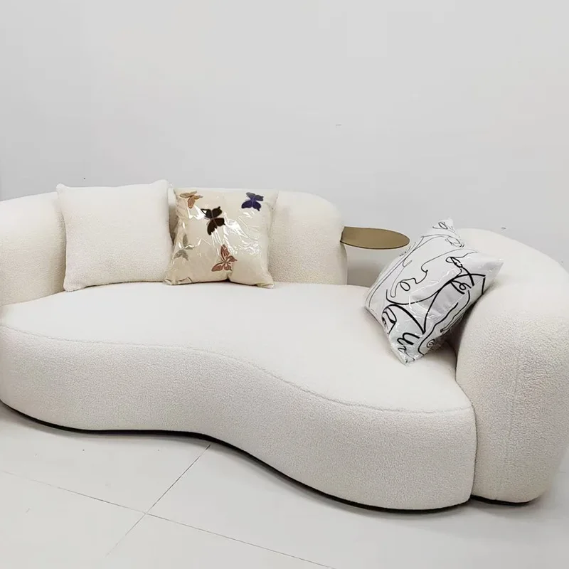 Custom designer curved fabric sofa, three-person lamb wool cream wind pea sofa