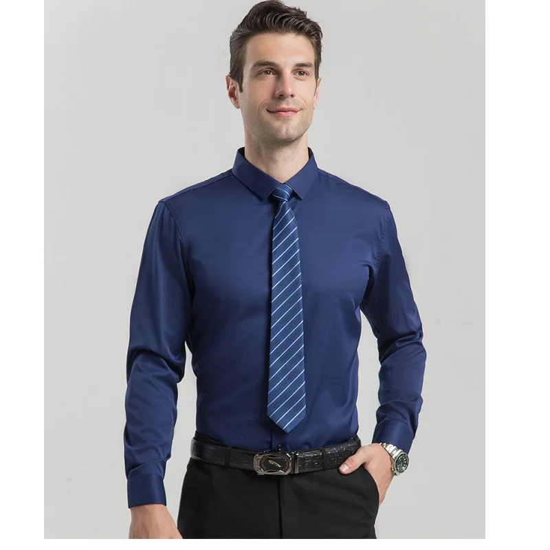 

Men's Dress Shirts 2025 Spring Autumn Elastic Breathable Slim Fit Men Business Shirt Men Clothing Plus Size 38-48 D0301